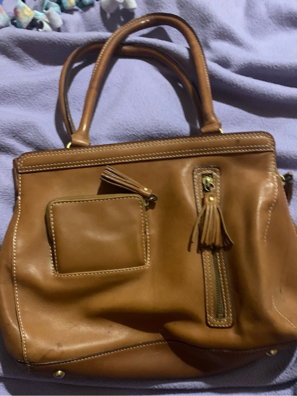 Classic Vintage Forth & Towne Tan Leather Tote Bag with Tassel Accent